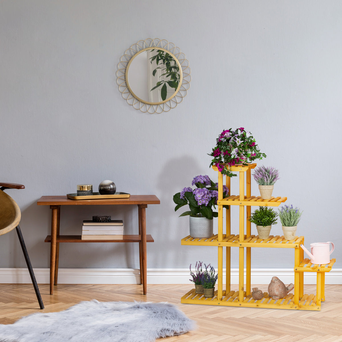 XL wooden plant stand with 5 levels