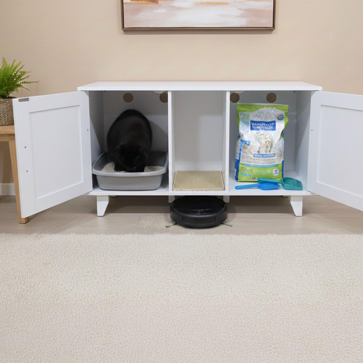 XXL Cat Litter Cabinet with Mat – Dual Compartment