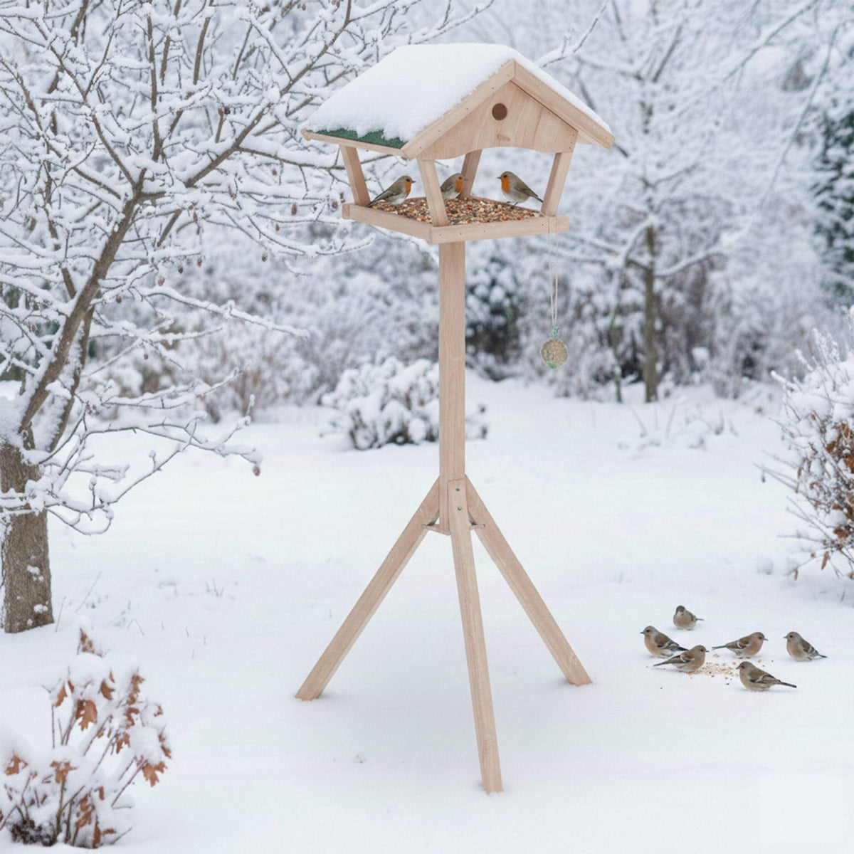 XXL Freestanding Bird Feeder with Stand, Fir Wood