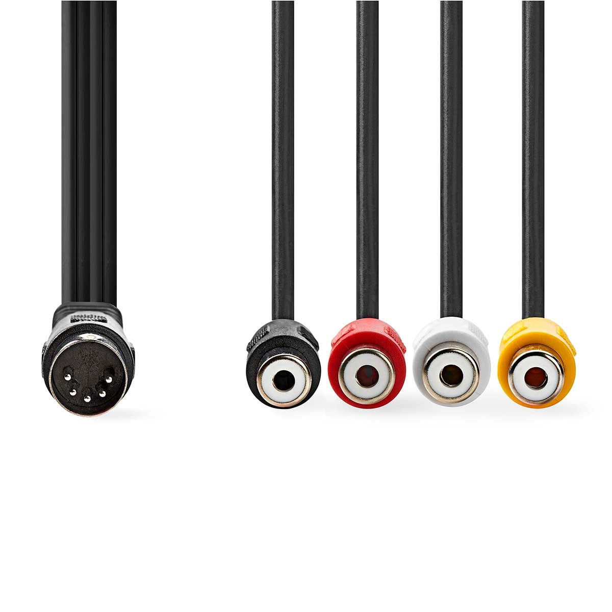 YOUR audio cable | DIN 5-Pin Male | 4x RCA, Female | Nickel Plated | 0.20 m | Round | PVC | Black | Label