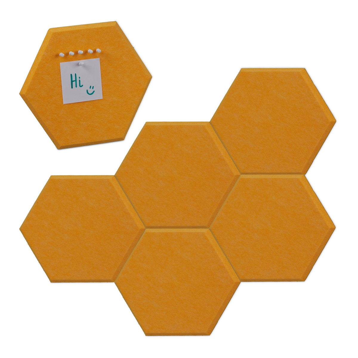 Yellow hexagons for pin board with felt - 6 pcs