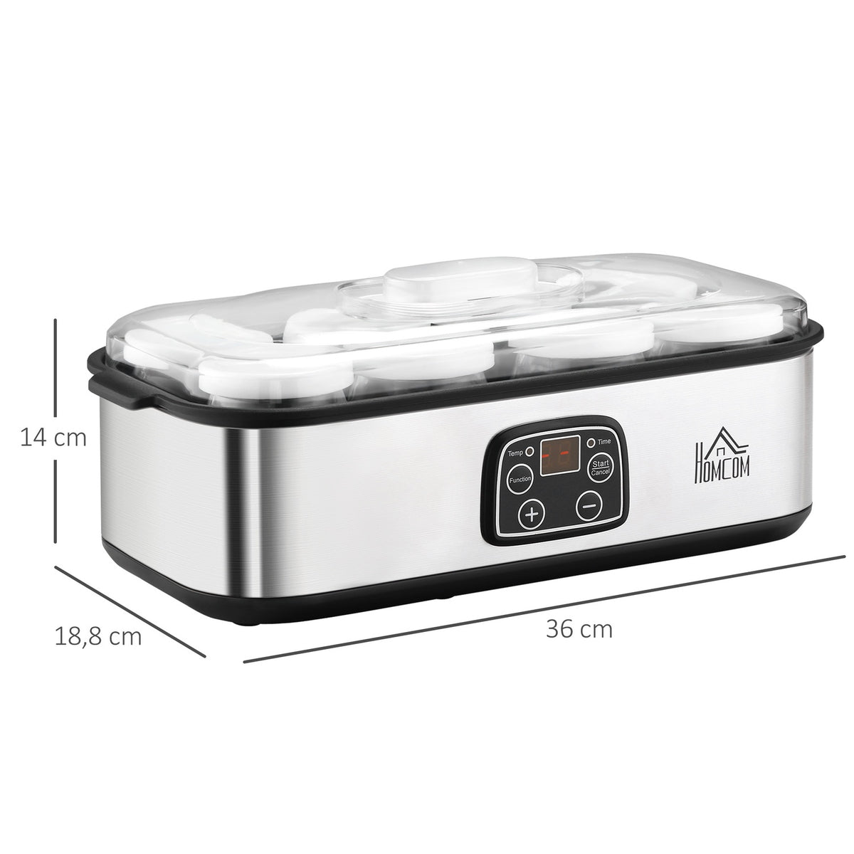 Yogurt Maker 25W, Lcd Display, 8 Jars With Lids, 180Ml, Adjustable Temperature, Pc & Pp Plastic
