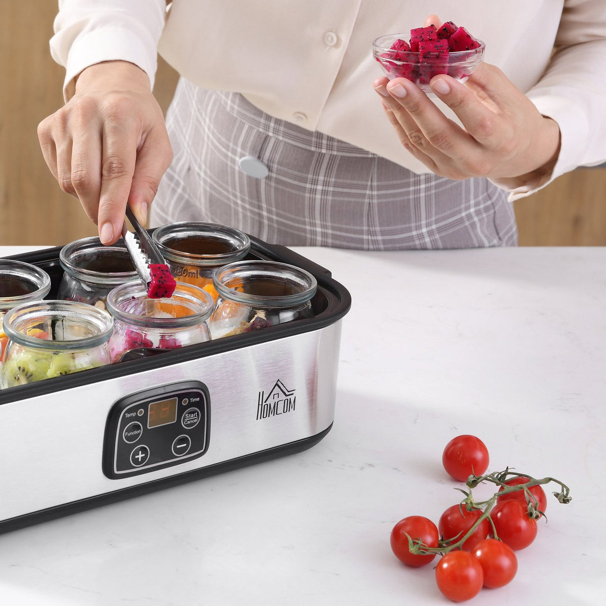 Yogurt Maker 25W, Lcd Display, 8 Jars With Lids, 180Ml, Adjustable Temperature, Pc & Pp Plastic