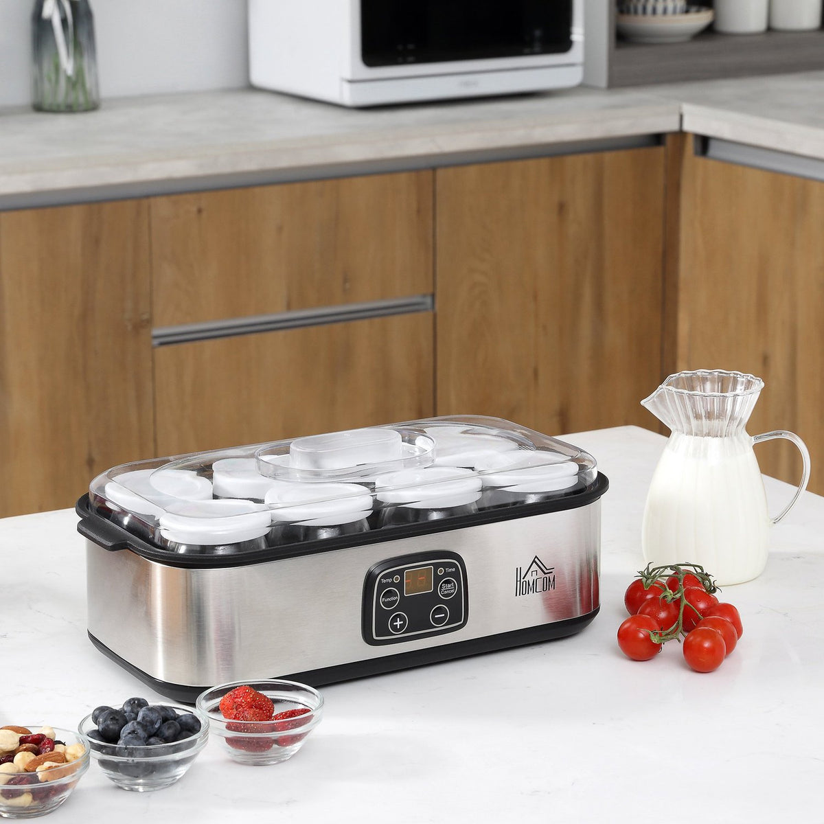 Yogurt Maker 25W, Lcd Display, 8 Jars With Lids, 180Ml, Adjustable Temperature, Pc & Pp Plastic