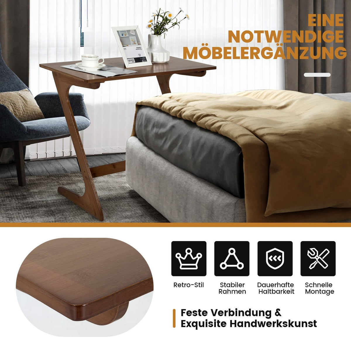 Z-Shaped Bamboo Side Table – Space-Saving Coffee Table