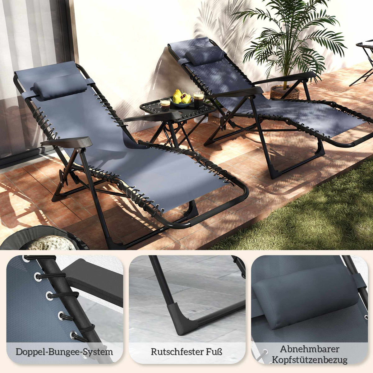 Zero Gravity Chair Set with Table, Adjustable Recline
