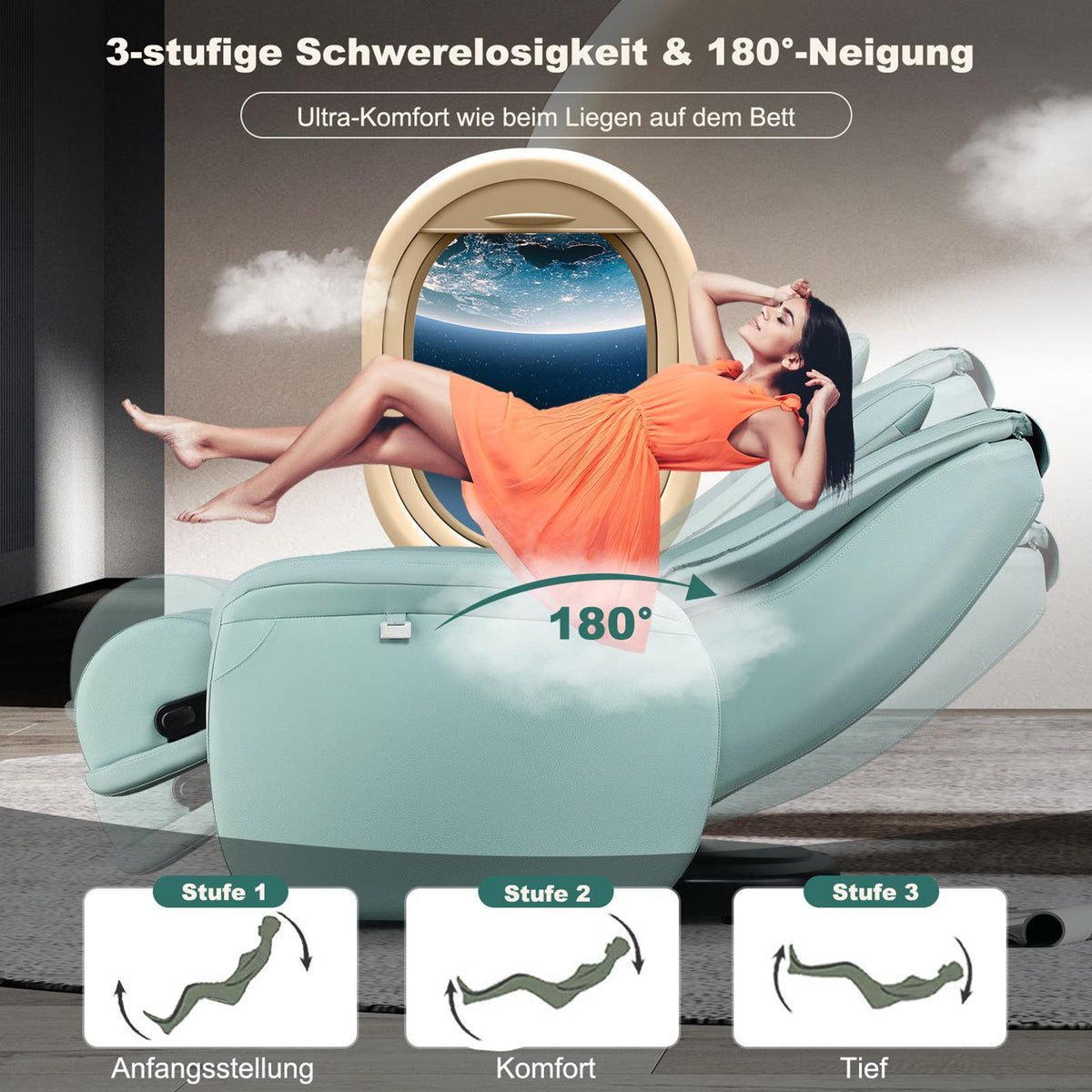 Zero Gravity Massage Chair, SL Track, Back Heat, Green