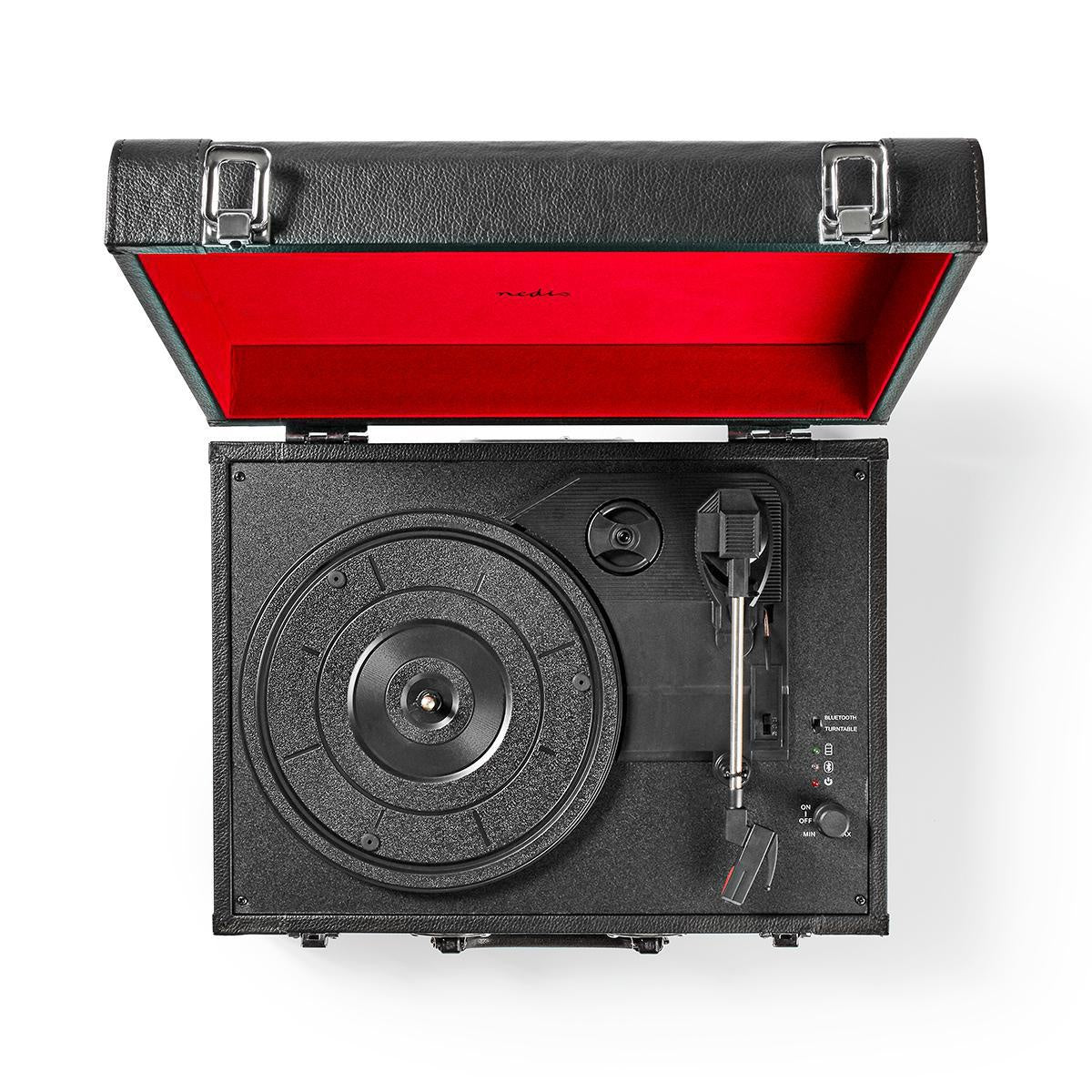 record player | 33 / 45 / 78 rpm | Belt Drive | 1x Stereo RCA | 18 W| Built-in (pre)amplifier | MDF / PU | Red / Black