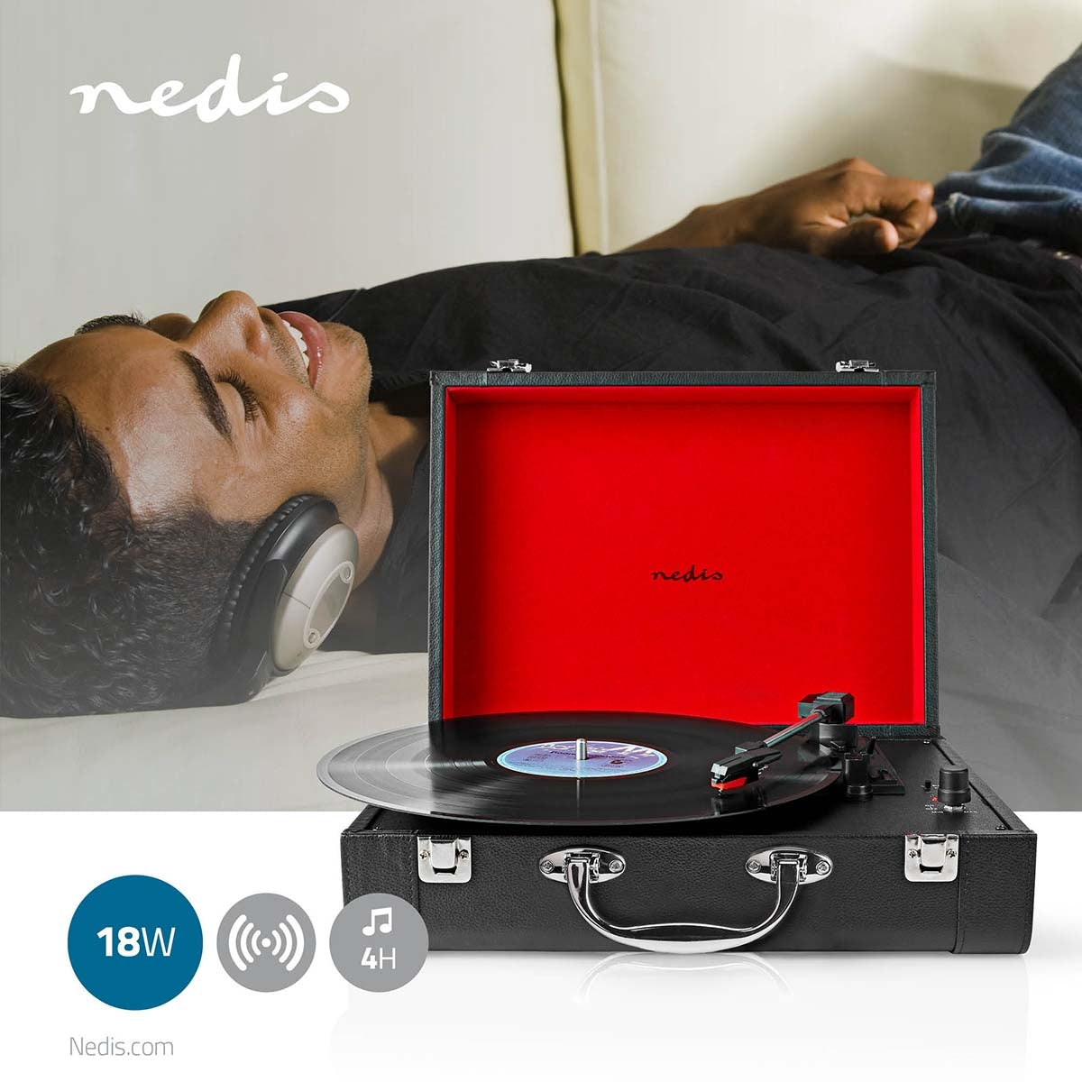 record player | 33 / 45 / 78 rpm | Belt Drive | 1x Stereo RCA | 18 W| Built-in (pre)amplifier | MDF / PU | Red / Black