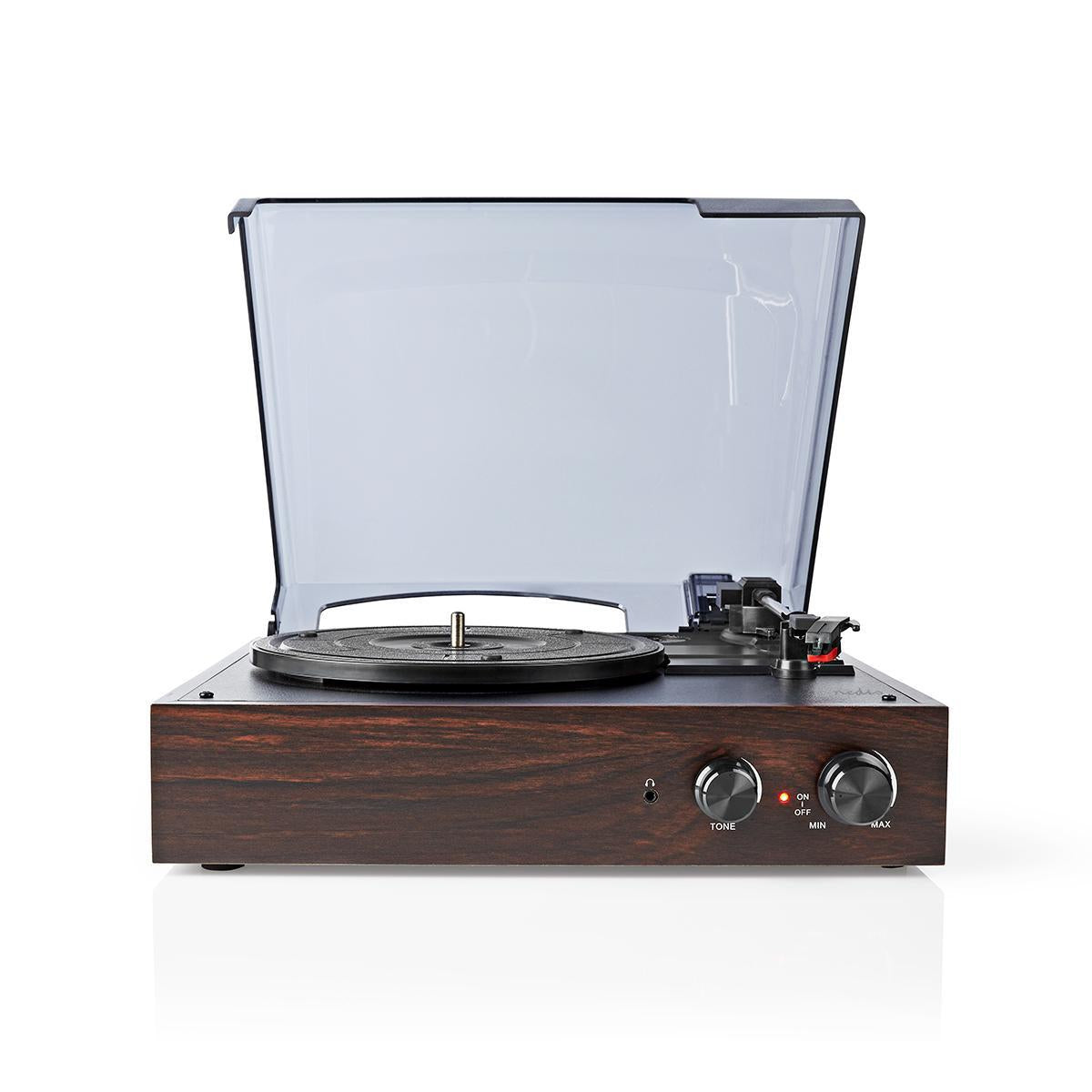 record player | 33 / 45 / 78 rpm | Belt Drive | 1x Stereo RCA | 18 W| Built-in (pre)amplifier | MP3 Conversion | ABS / MDF | Brown