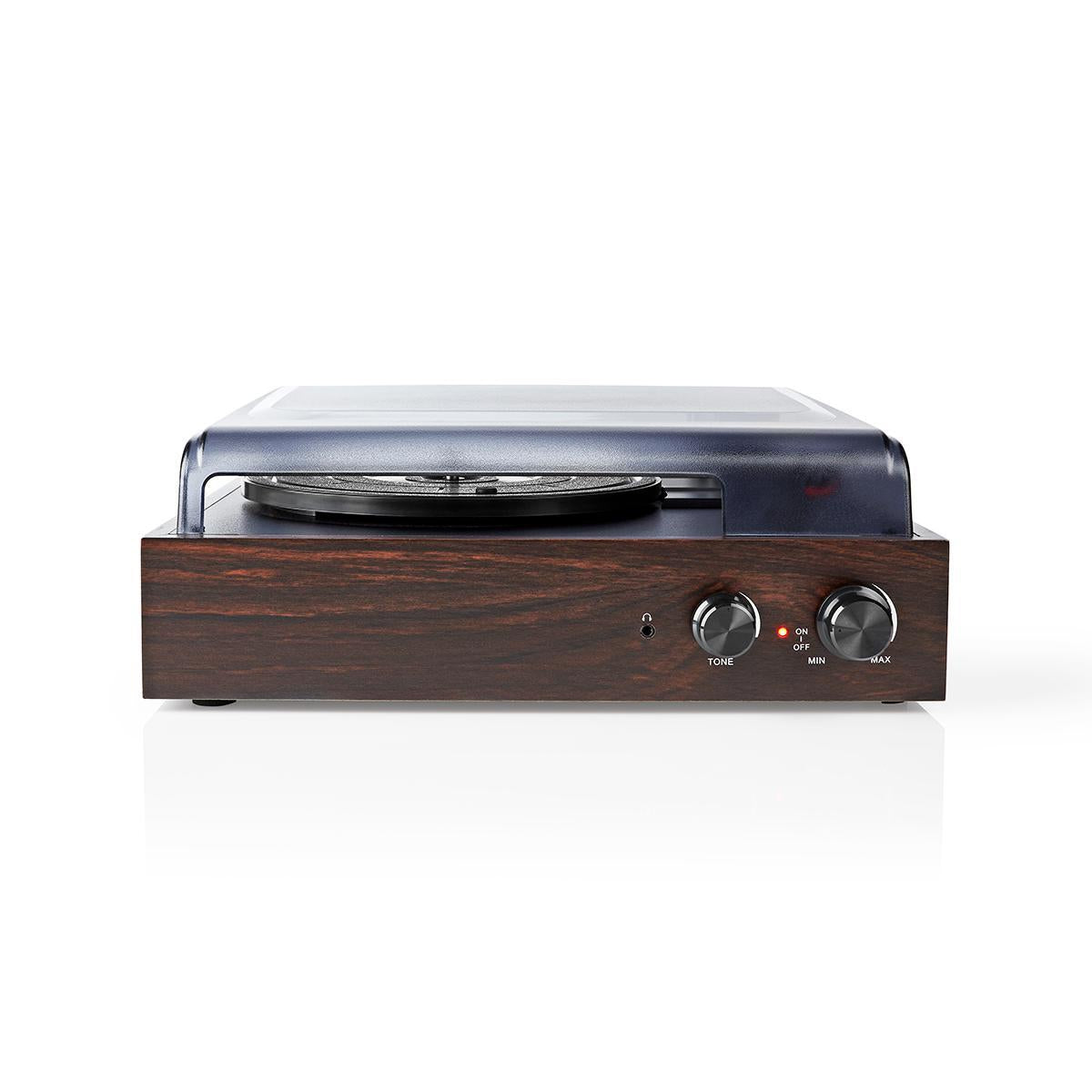 record player | 33 / 45 / 78 rpm | Belt Drive | 1x Stereo RCA | 18 W| Built-in (pre)amplifier | MP3 Conversion | ABS / MDF | Brown