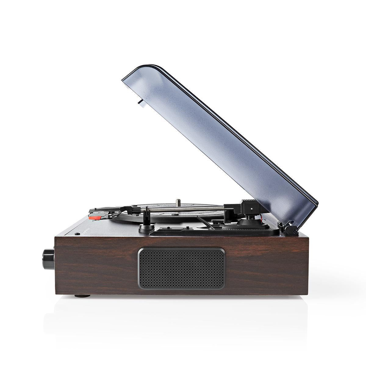 record player | 33 / 45 / 78 rpm | Belt Drive | 1x Stereo RCA | 18 W| Built-in (pre)amplifier | MP3 Conversion | ABS / MDF | Brown