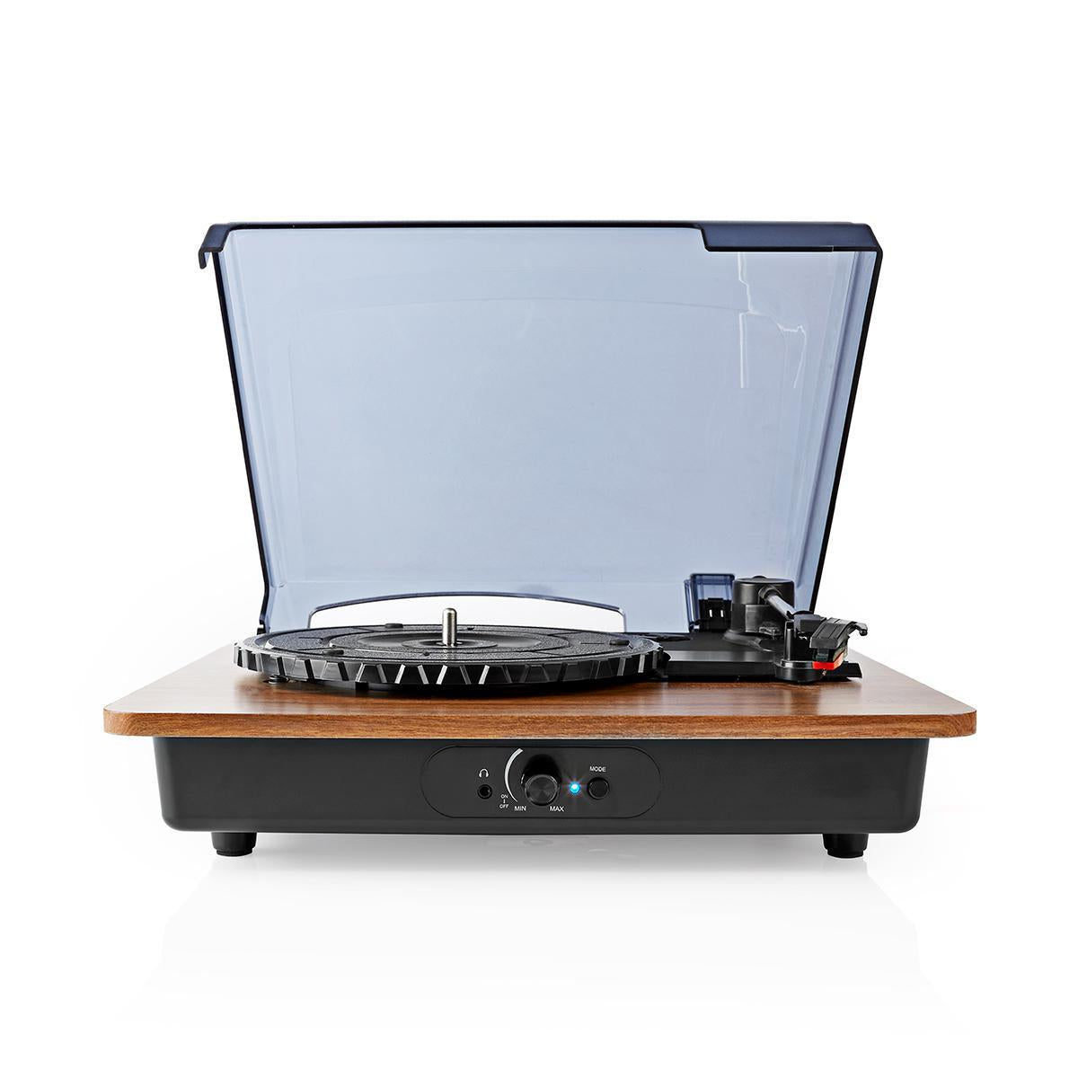 record player | 33 / 45 / 78 rpm | Belt Drive | 1x Stereo RCA | 9 W| Built-in (pre)amplifier | ABS / MDF | Brown / Black