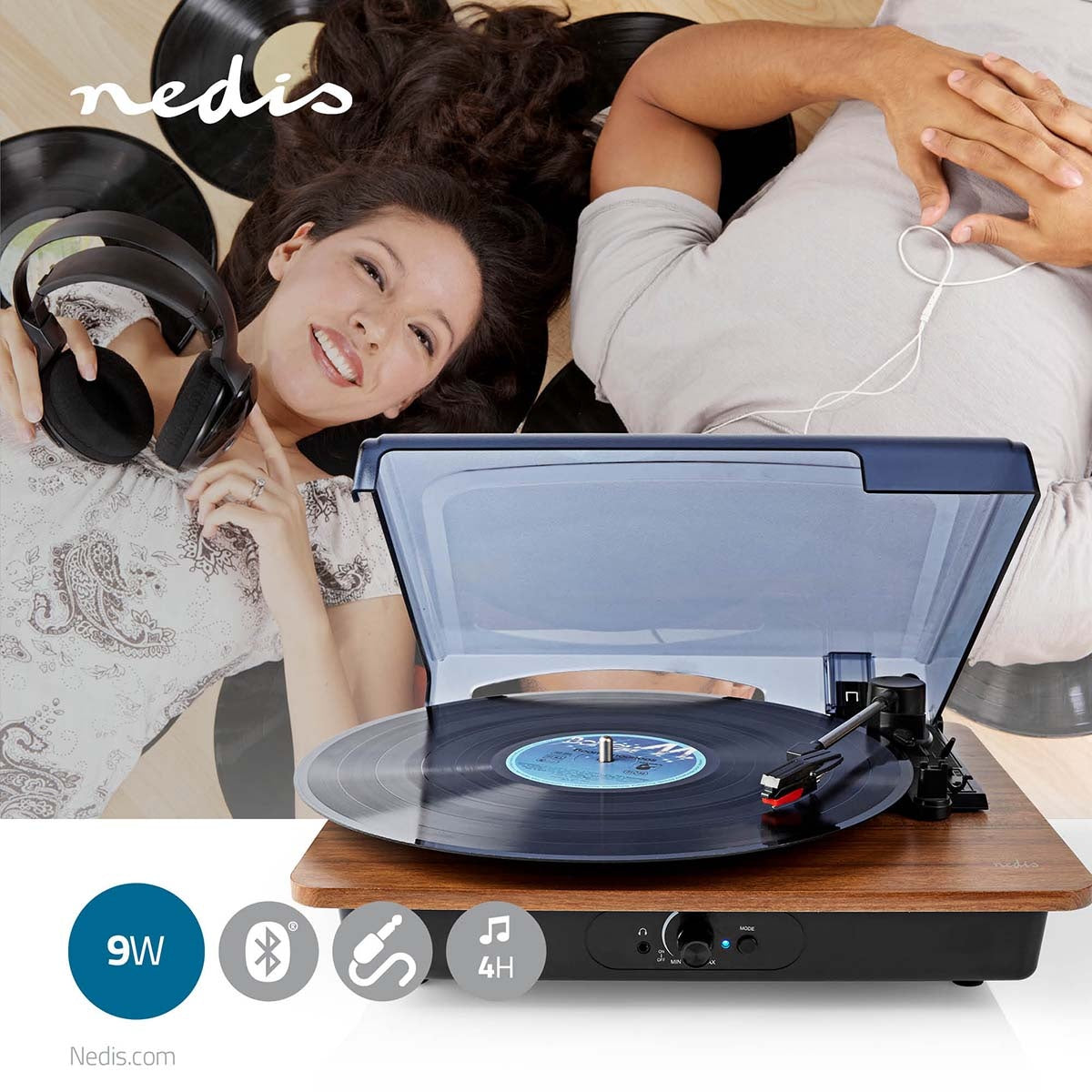 record player | 33 / 45 / 78 rpm | Belt Drive | 1x Stereo RCA | 9 W| Built-in (pre)amplifier | ABS / MDF | Brown / Black