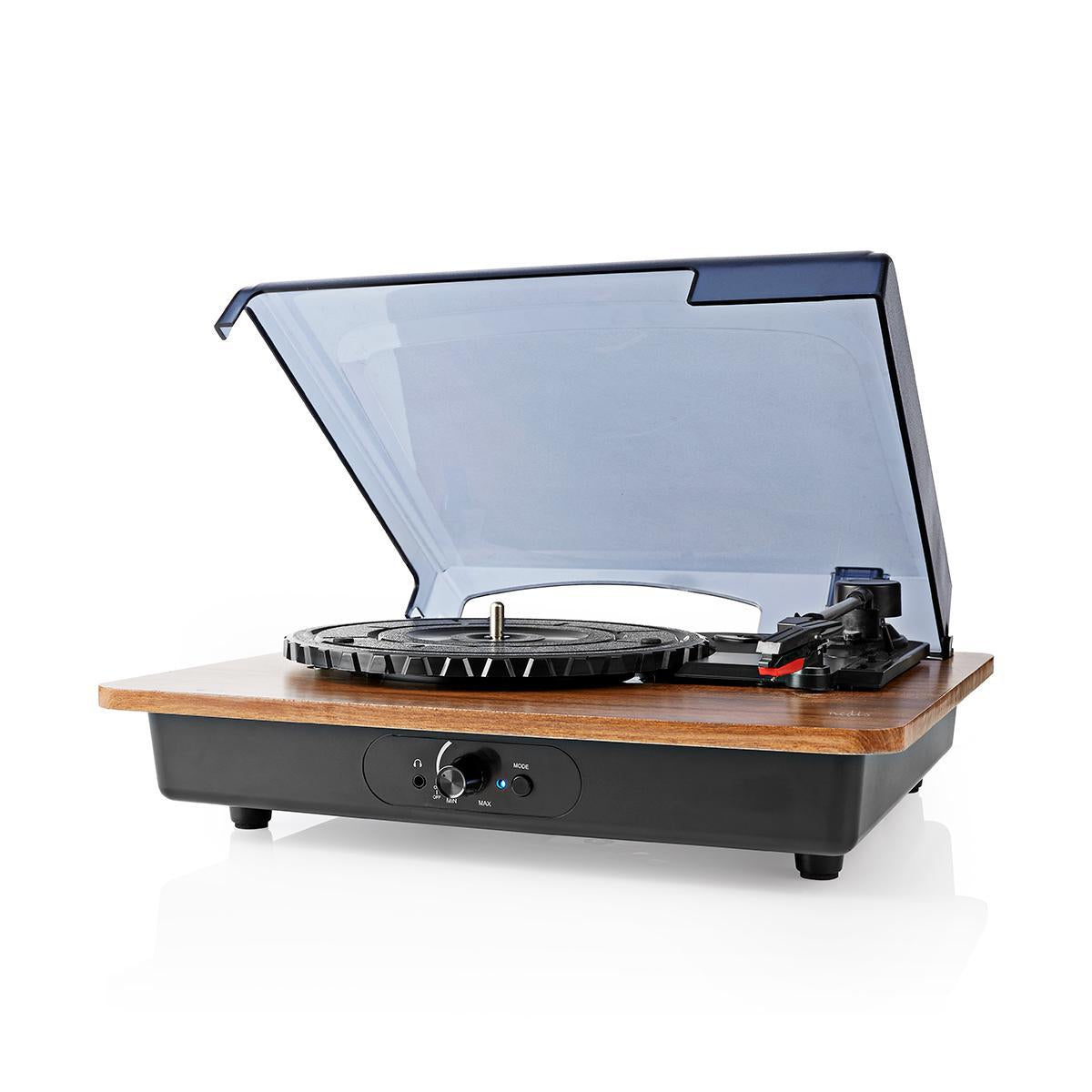 record player | 33 / 45 / 78 rpm | Belt Drive | 1x Stereo RCA | 9 W| Built-in (pre)amplifier | ABS / MDF | Brown / Black
