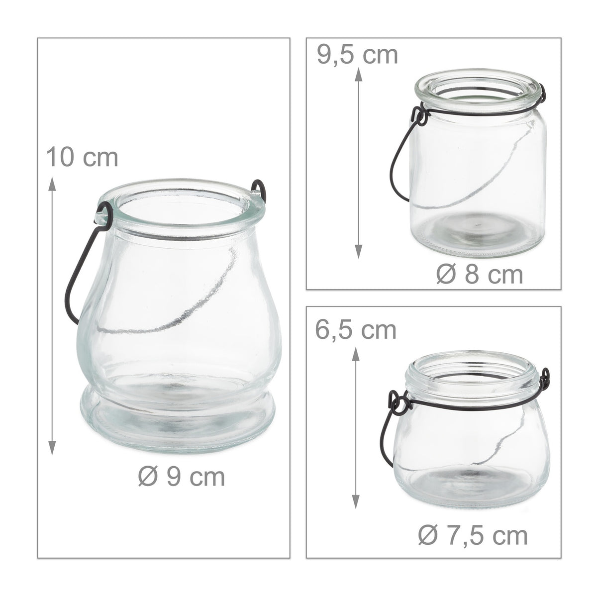 set of 12 glass lanterns in 3 sizes