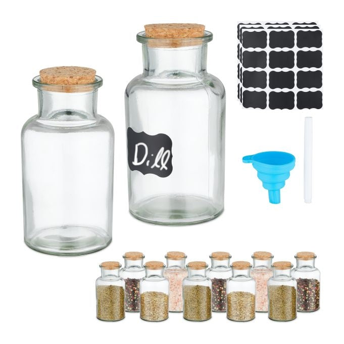 set of 12 spice jars with cork lids
