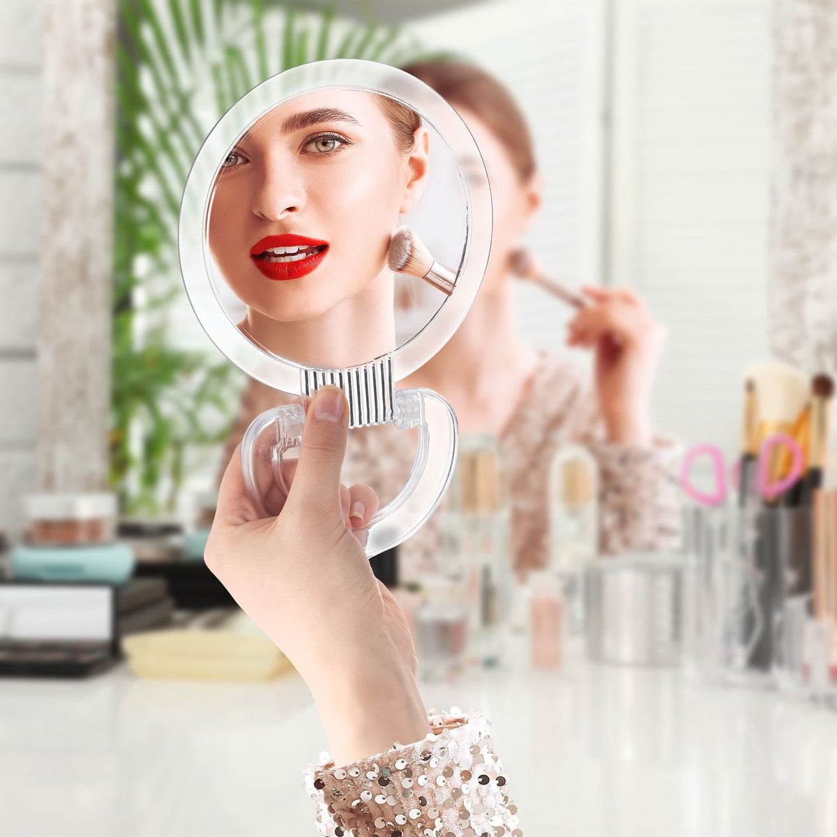 set of 2 mirrors with folding handle