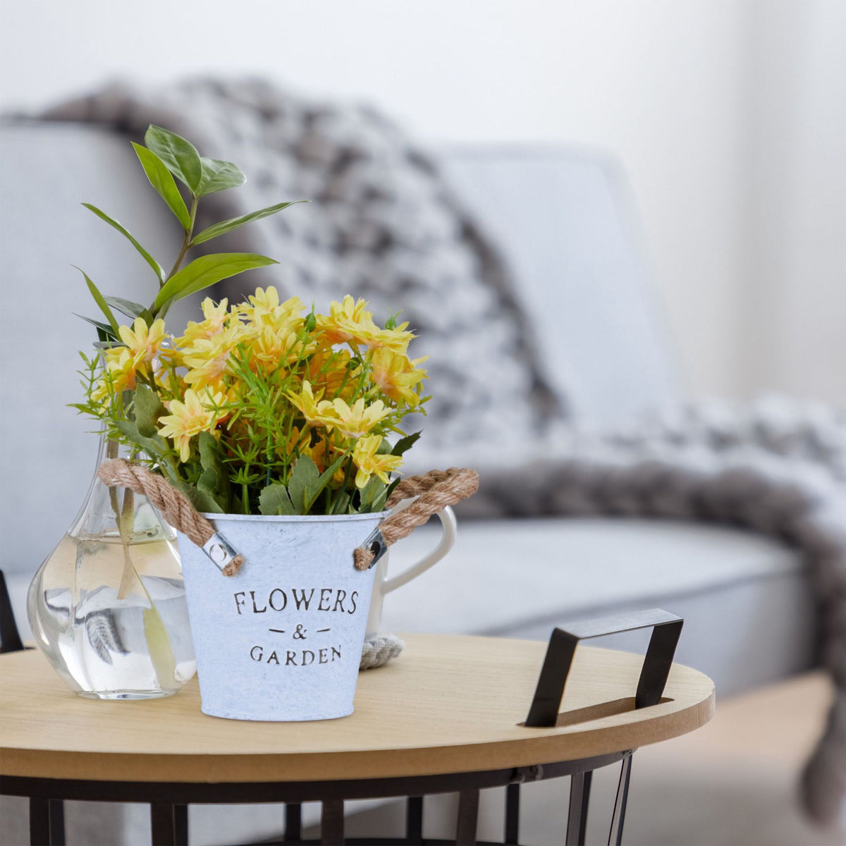 set of 3 artificial flowers in pot