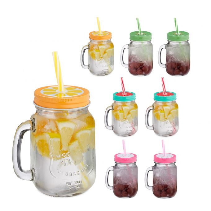 set of 8 drinking glasses with lids Fruit