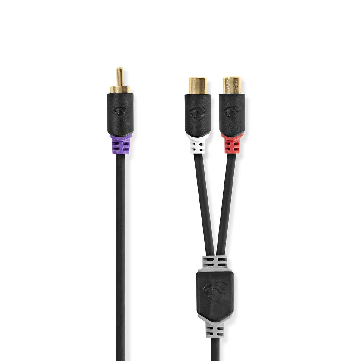 subwoofer Cable | RCA Male | 2x RCA Female | Gold Plated | 0.20 m | Round | 4.0 mm | Anthracite | Box