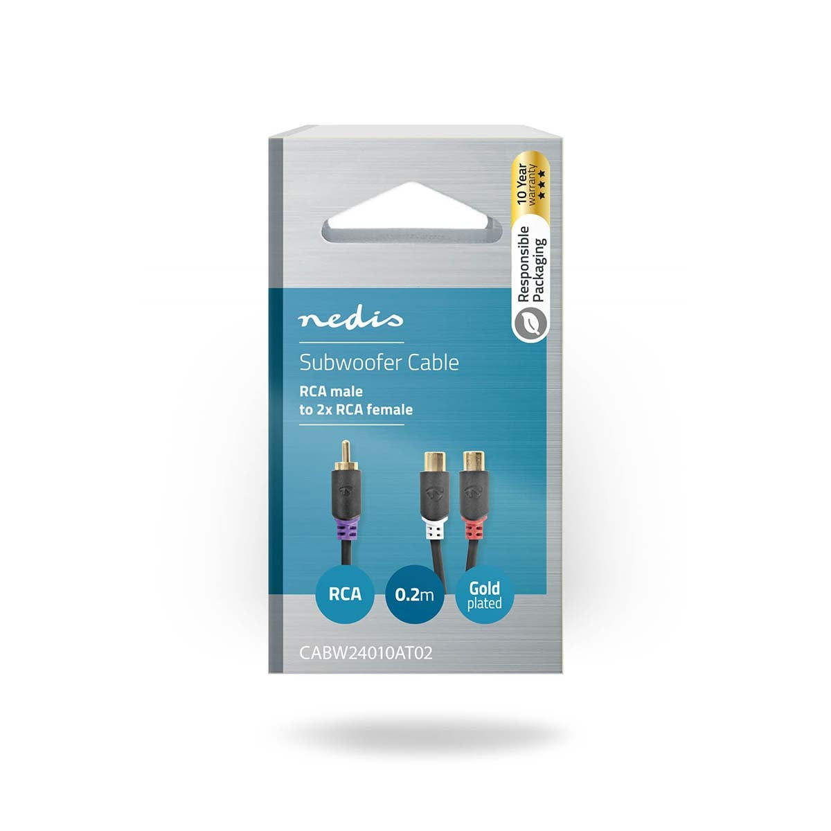 subwoofer Cable | RCA Male | 2x RCA Female | Gold Plated | 0.20 m | Round | 4.0 mm | Anthracite | Box