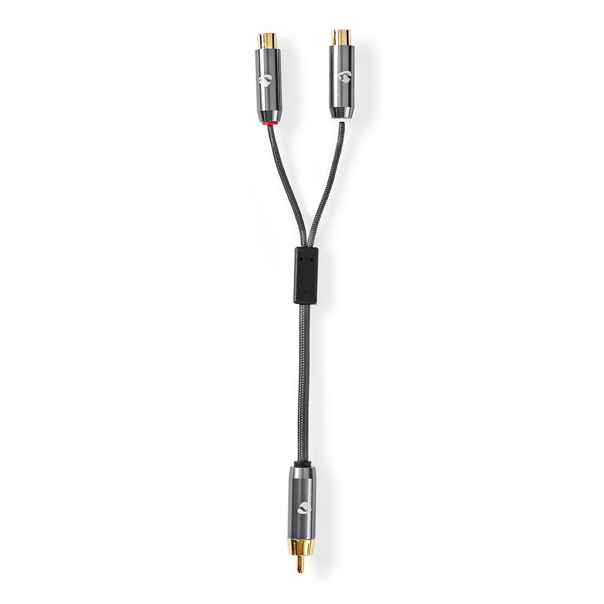 subwoofer Cable | RCA Male | 2x RCA Female | Gold Plated | 0.20 m | Round | 4.5 mm | Gray With Metal | Carton with covered window