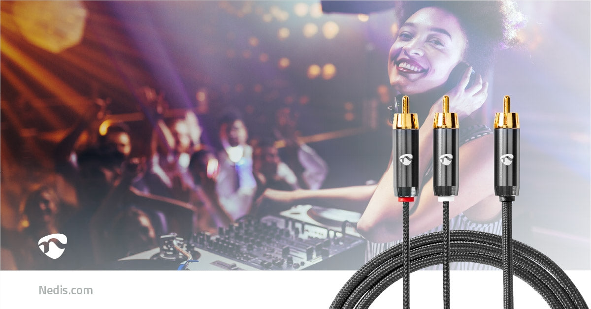 subwoofer Cable | RCA Male | 2x RCA Male | Gold Plated | 3.00 m | Round | 4.5 mm | Gray / Gray With Metal | Carton with covered window