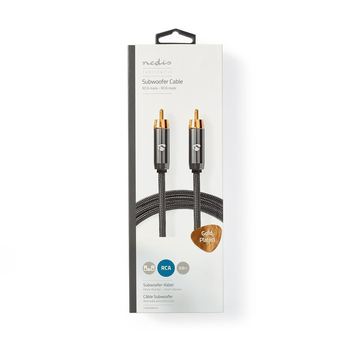 subwoofer Cable | RCA Male | RCA Male | Gold Plated | 3.00 m | Round | 4.5 mm | Anthracite / Gray With Metal | Lid