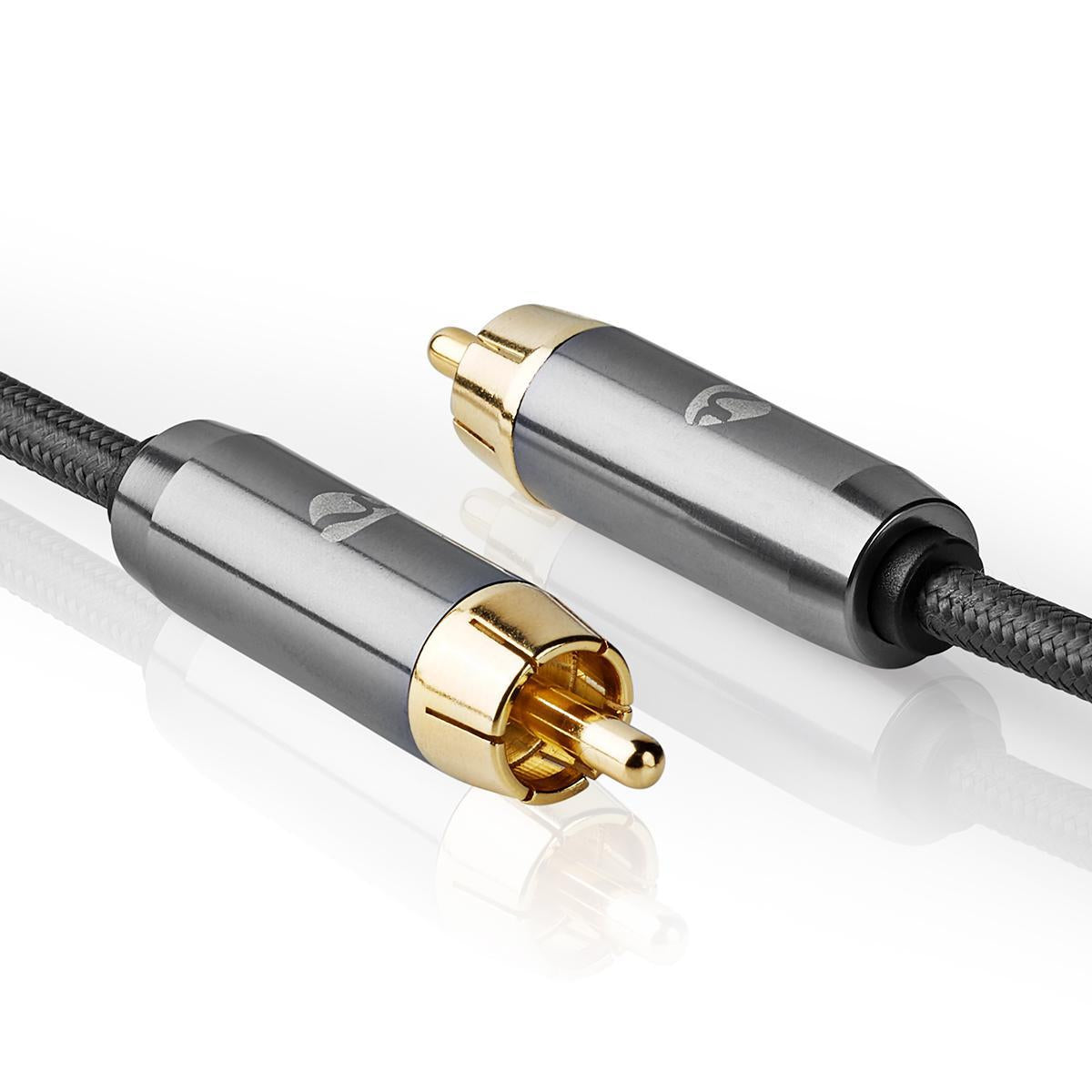 subwoofer Cable | RCA Male | RCA Male | Gold Plated | 5.00 m | Round | 4.5 mm | Anthracite / Gray With Metal | Lid