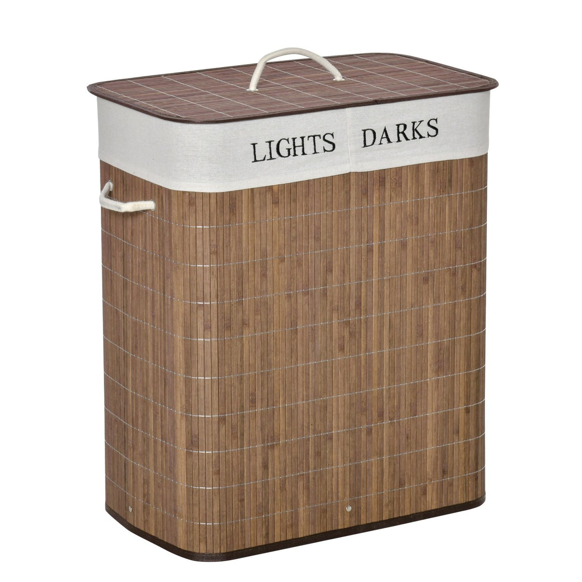 100L Laundry Basket Laundry Box With 3 Handles And Washable Laundry Bag Removable Bamboo Cotton Metal Brown + White 52X32X63Cm