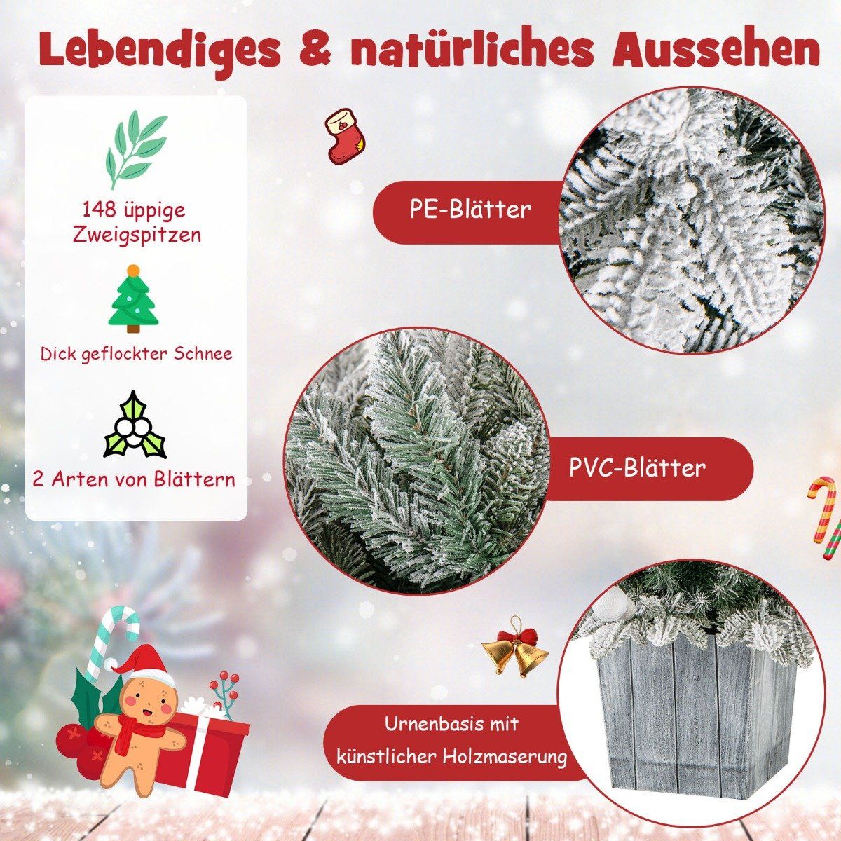 100cm artificial Christmas tree flocked fir tree with 80 multi-colored LED lights