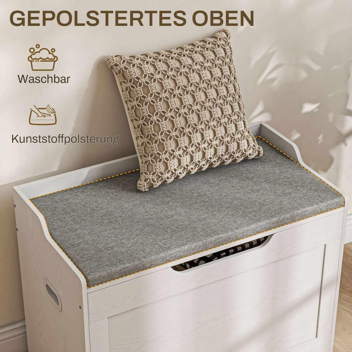 103 liter storage chest with lid, seat, seat chest with storage space, removable seat cushion, for living room, bedroom, white