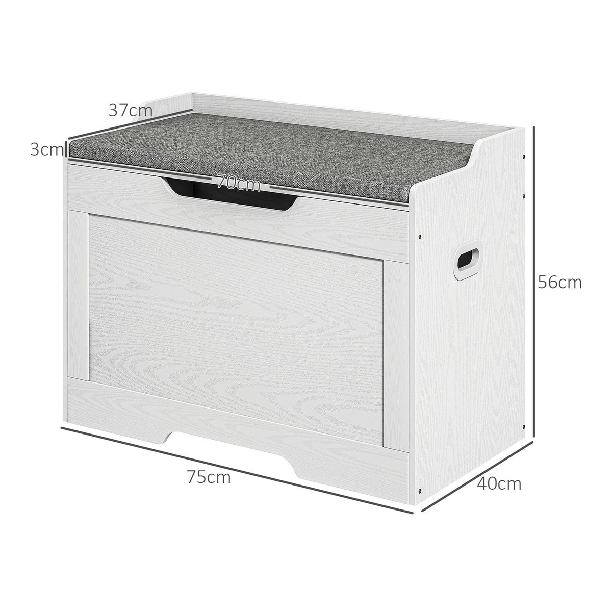 103 liter storage chest with lid, seat, seat chest with storage space, removable seat cushion, for living room, bedroom, white