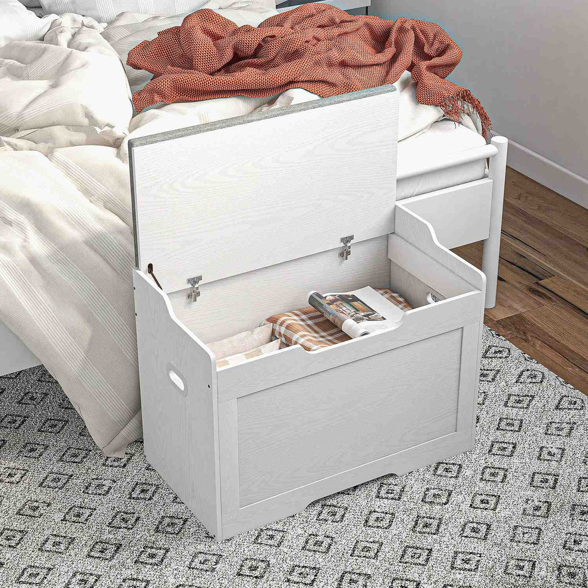 103 liter storage chest with lid, seat, seat chest with storage space, removable seat cushion, for living room, bedroom, white