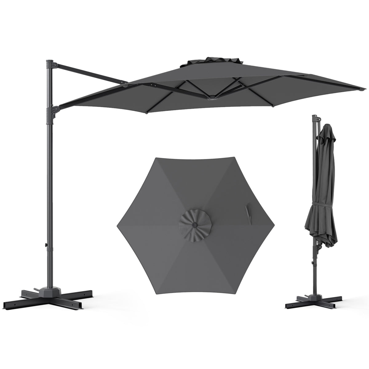 10 Ft Cantilever Patio Umbrella – 360 Swivel, Vent
