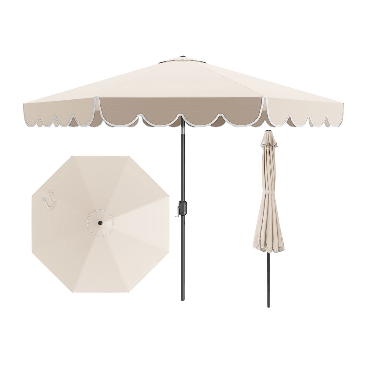 10 Ft Patio Umbrella, Crank Tilt, Vented Canopy, Beige