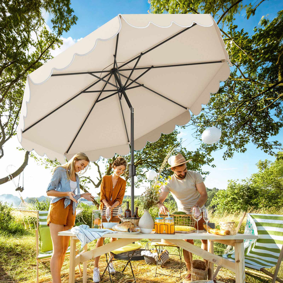 10 Ft Patio Umbrella, Crank Tilt, Vented Canopy, Beige