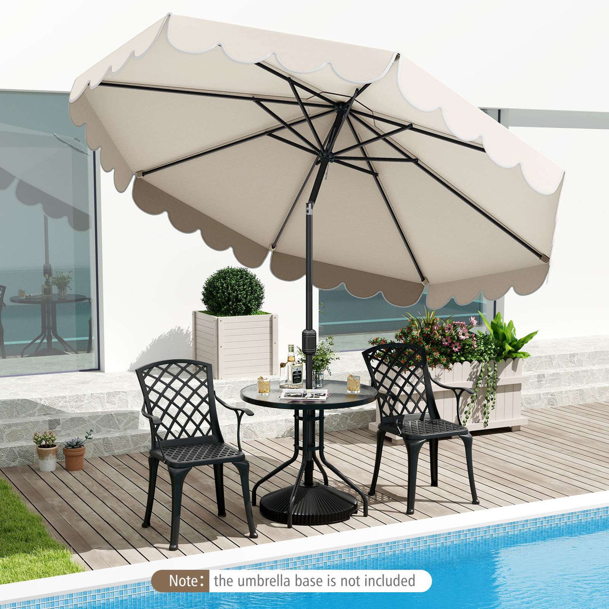 10 Ft Patio Umbrella, Crank Tilt, Vented Canopy, Beige