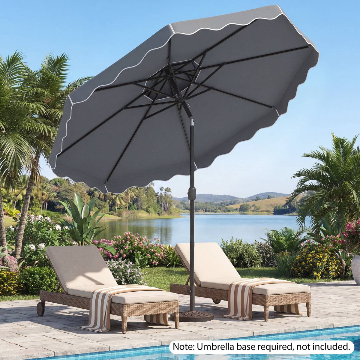 10 Ft Patio Umbrella, Push-Button Tilt, Crank, Gray