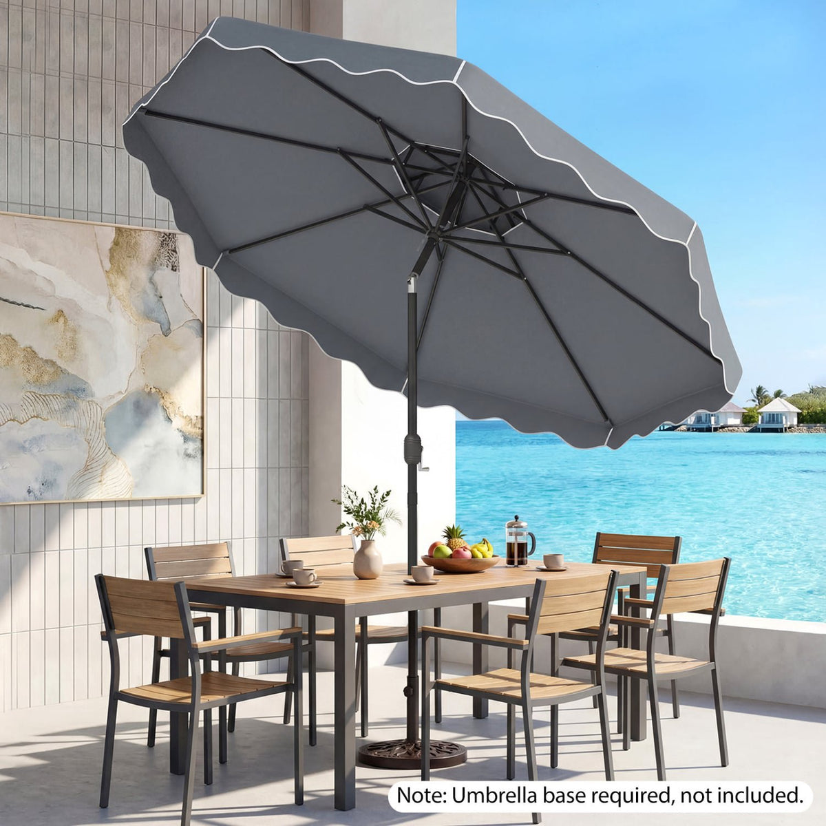 10 Ft Patio Umbrella, Push-Button Tilt, Crank, Gray