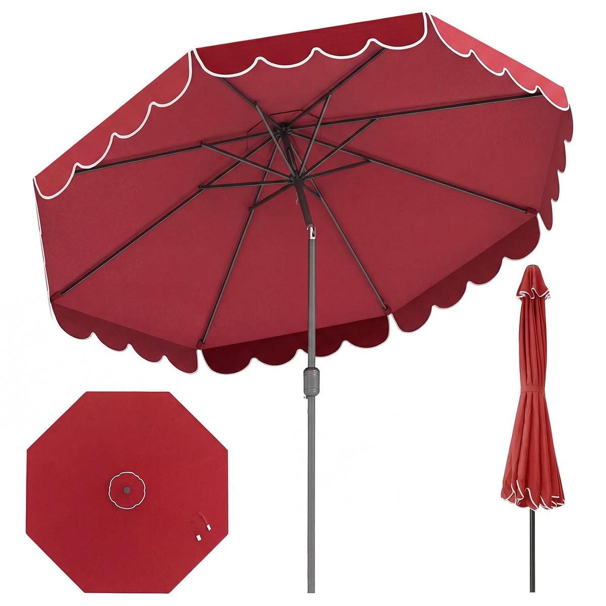 10 Ft Patio Umbrella With Crank and Push-Button Tilt, Red