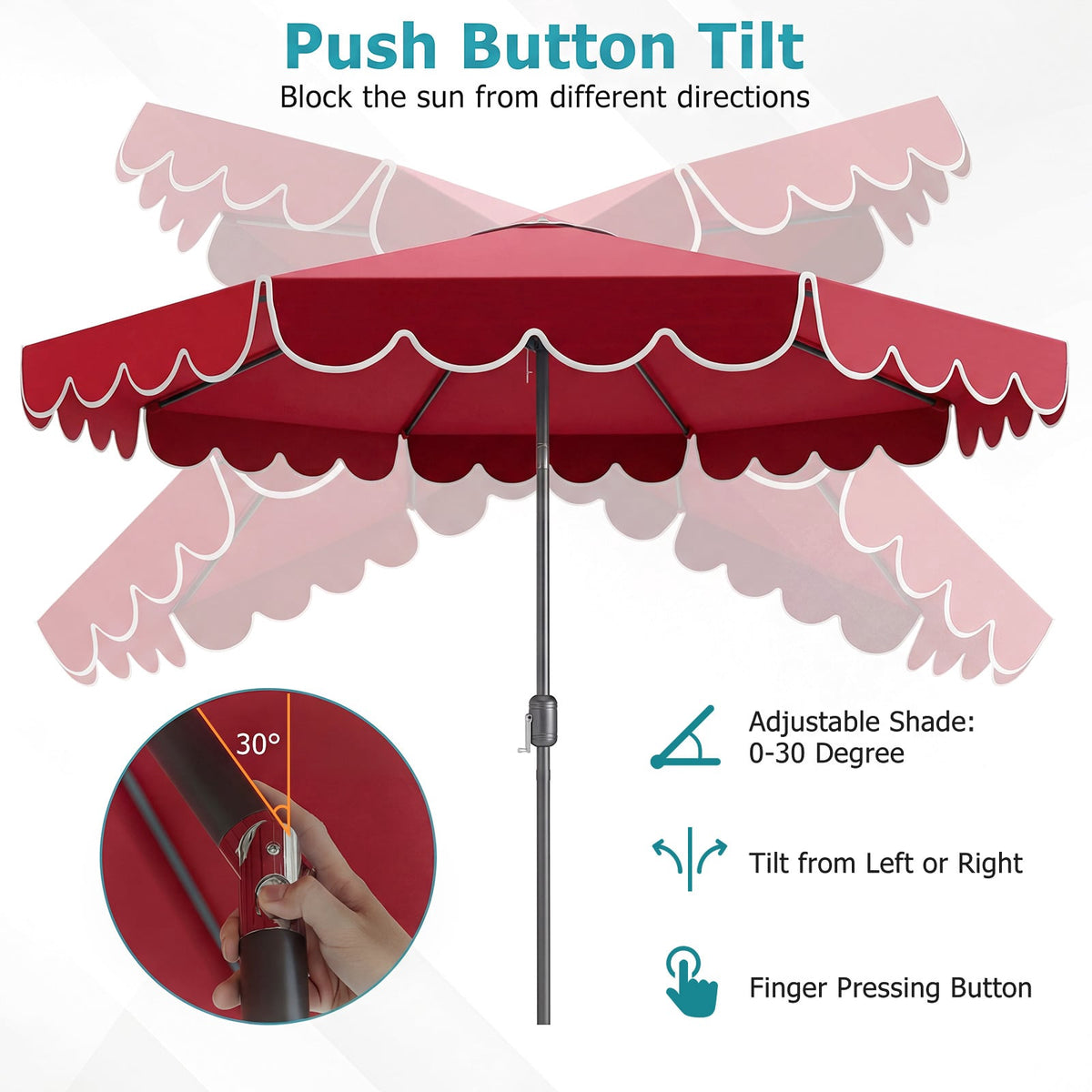 10 Ft Patio Umbrella With Crank and Push-Button Tilt, Red