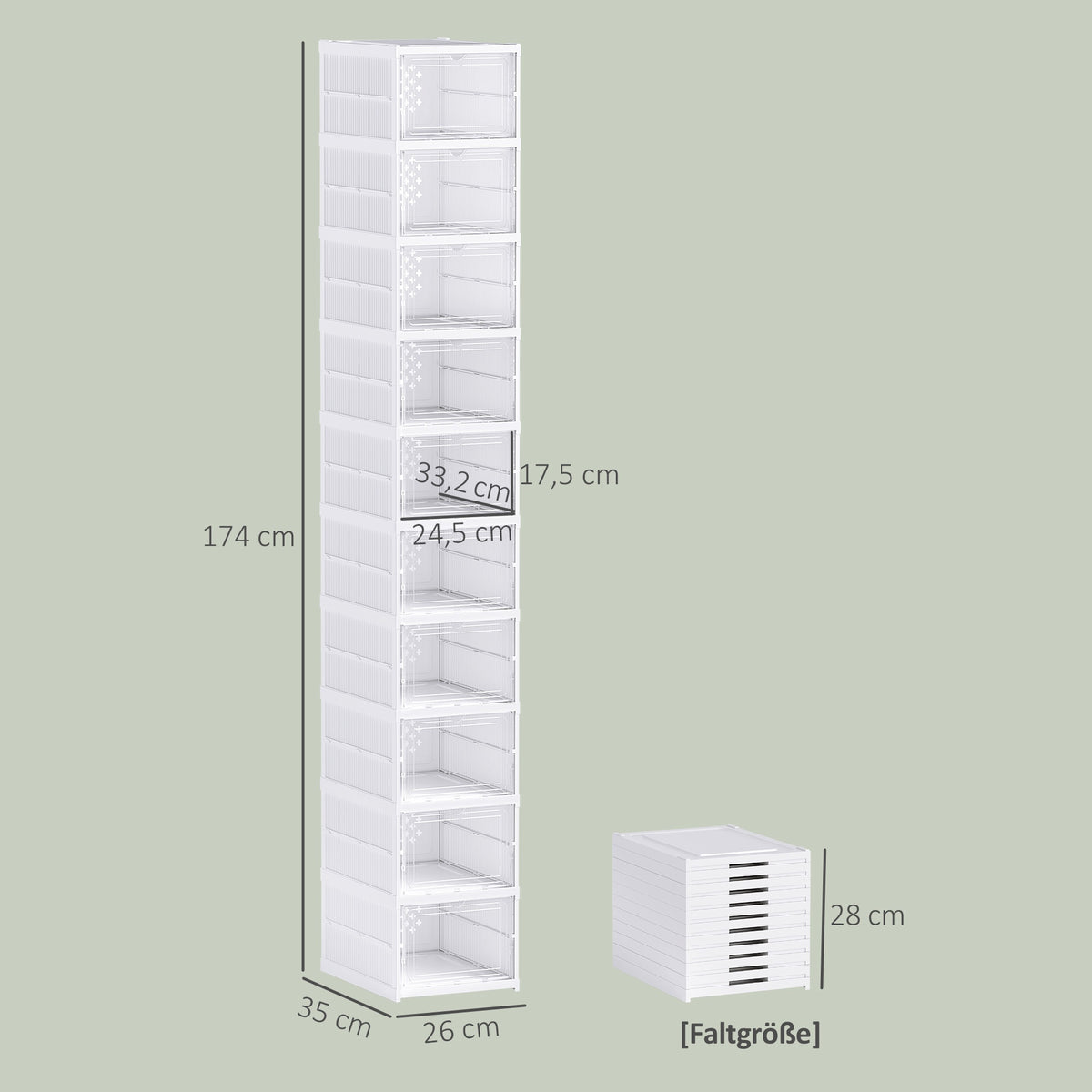 10-Tier Foldable Shoe Rack, Ventilated Back, White Plastic