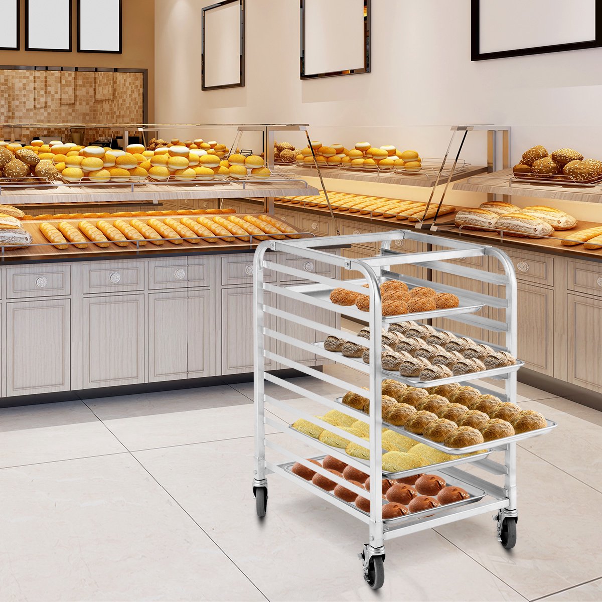 10-Tier Sheet Pan Rack, Aluminum, Locking Casters