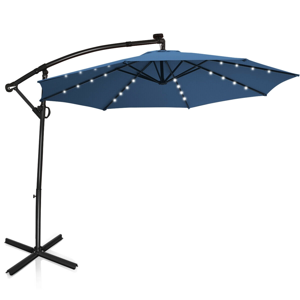 10ft Solar LED Offset Patio Umbrella – 360 Rotation, Blue
