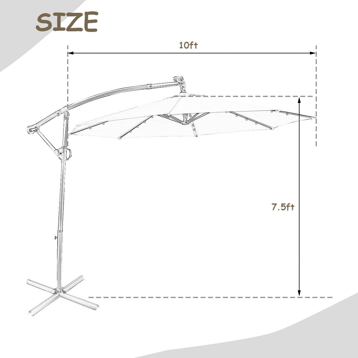 10ft Solar LED Offset Patio Umbrella, 360 Tilt, Tan