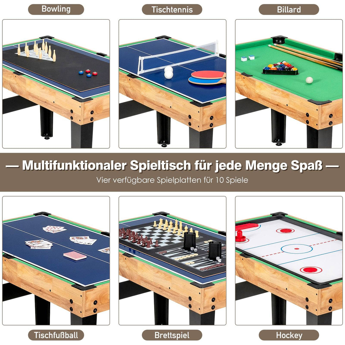 10-in-1 Multi-Game Table: Foosball, Hockey, Billiards