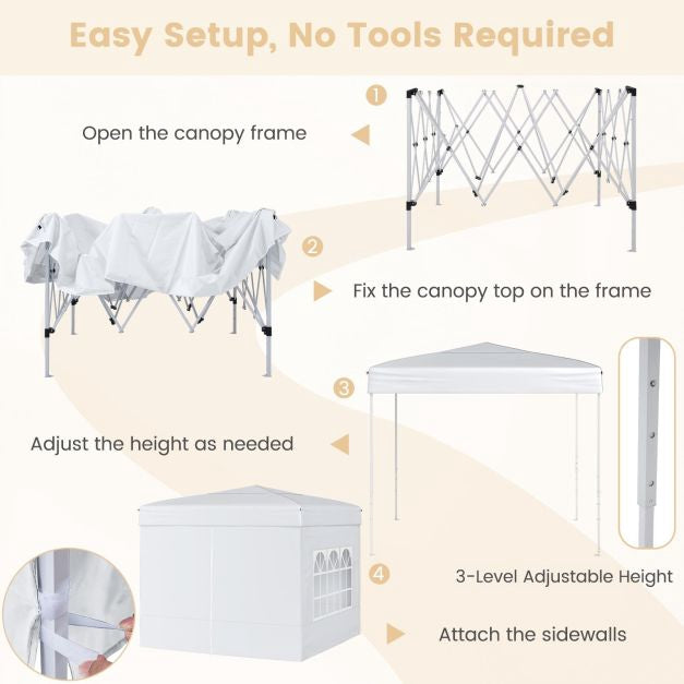 10x10 Pop Up Canopy Tent, 4 Sidewalls, Wheeled Bag, White