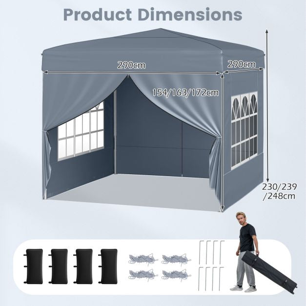 10x10 Pop Up Canopy Tent With 4 Sidewalls, Gray
